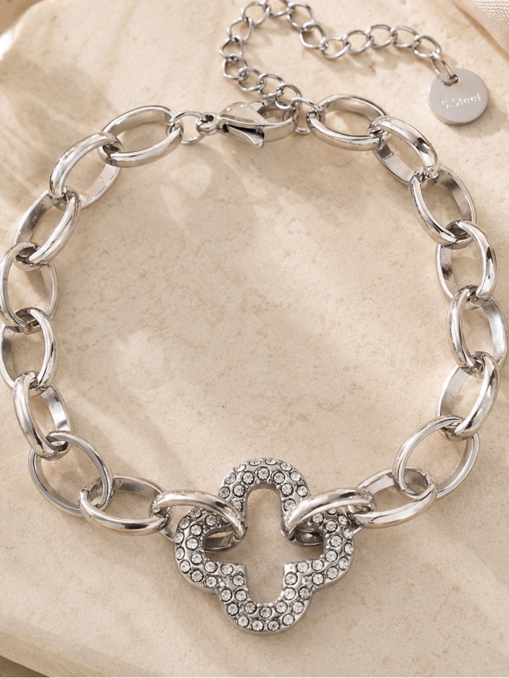 Silver Link Clover Bracelet Four Leaf Lucky Jewelry